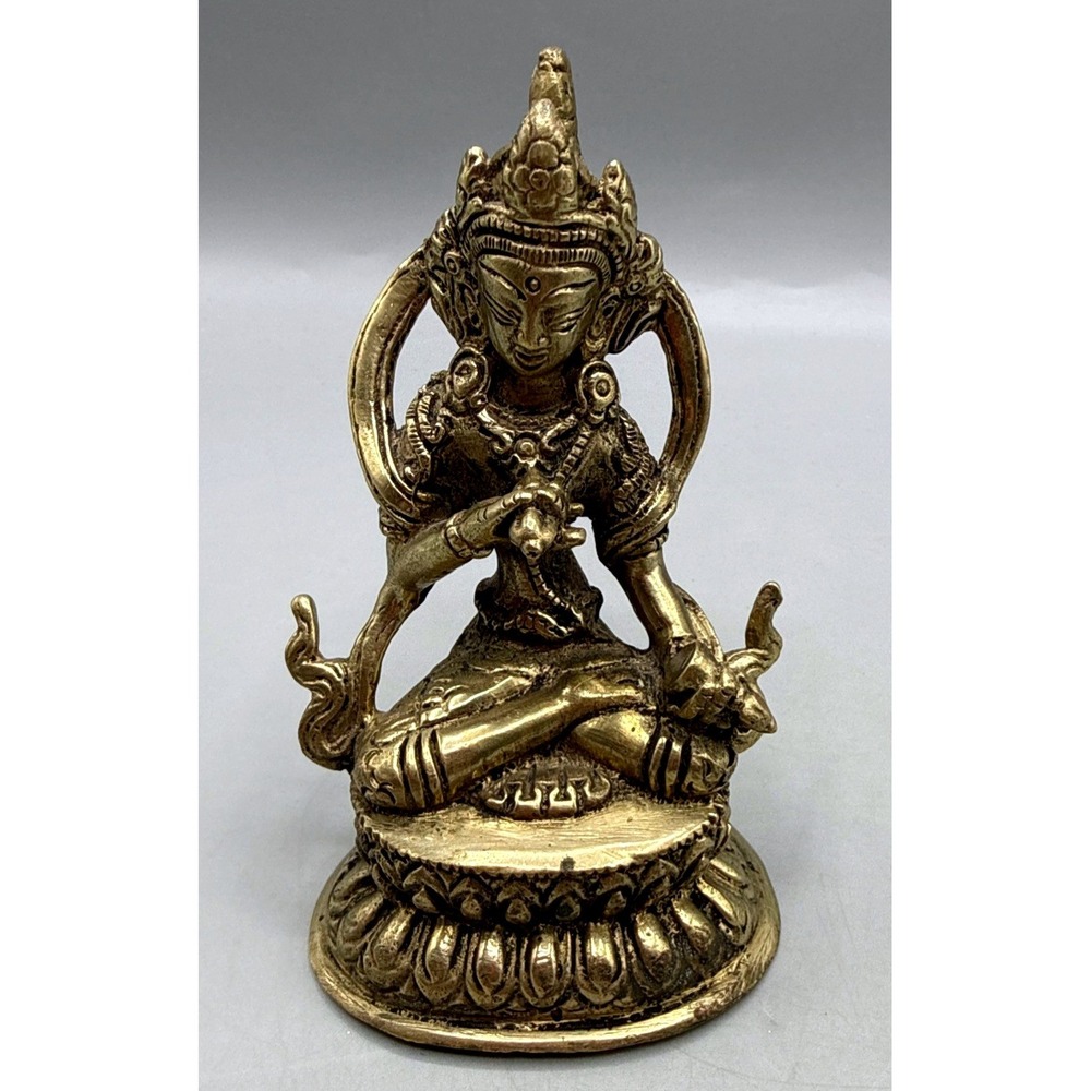 Vintage Brass Vajrasattva Buddha Statue 4 Inch Tibetan Seated Meditative Figure